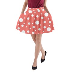 Polka Dot On Living Coral A-line Pocket Skirt by LoolyElzayat