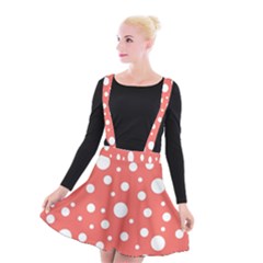 Polka Dot On Living Coral Suspender Skater Skirt by LoolyElzayat