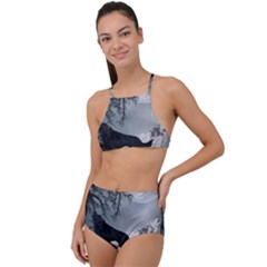 Awesome Black And White Wolf In The Dark Night High Waist Tankini Set by FantasyWorld7