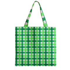 Sweet Pea Green Gingham Zipper Grocery Tote Bag by WensdaiAmbrose