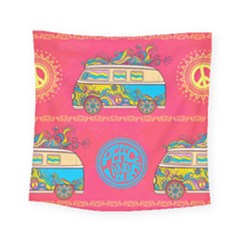 Vintage Car Van Hippie Square Tapestry (small) by NiOng