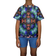 Mosaic Kaleidoscope Form Pattern Kids  Short Sleeve Swimwear by Pakrebo