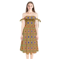 Background Image Tile Pattern Shoulder Tie Bardot Midi Dress by Pakrebo