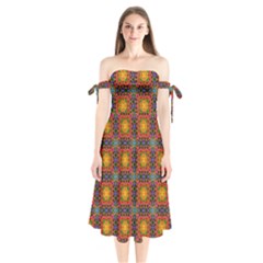 Tile Background Image Decorative Shoulder Tie Bardot Midi Dress by Pakrebo