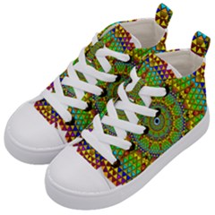 Tile Background Image Graphic Fractal Mandala Kids  Mid-top Canvas Sneakers by Pakrebo