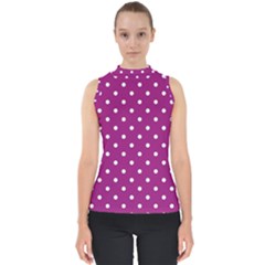 Fuschia Polka Dot Mock Neck Shell Top by retrotoomoderndesigns