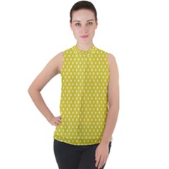 Yellow Polka Dot Mock Neck Chiffon Sleeveless Top by retrotoomoderndesigns