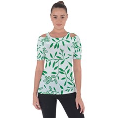 Leaves Foliage Green Wallpaper Shoulder Cut Out Short Sleeve Top by Mariart