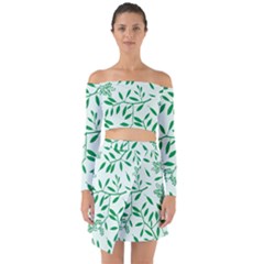 Leaves Foliage Green Wallpaper Off Shoulder Top With Skirt Set by Mariart