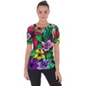 Neon Hibiscus Shoulder Cut Out Short Sleeve Top View1