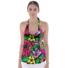 Neon Hibiscus Babydoll Tankini Top by retrotoomoderndesigns