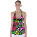 Neon Hibiscus Babydoll Tankini Top View1