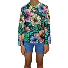 Hibiscus Dream Kids  Long Sleeve Swimwear by retrotoomoderndesigns