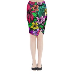 Neon Hibiscus Midi Wrap Pencil Skirt by retrotoomoderndesigns