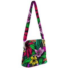 Neon Hibiscus Zipper Messenger Bag by retrotoomoderndesigns