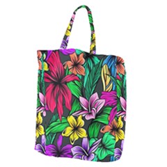 Neon Hibiscus Giant Grocery Tote by retrotoomoderndesigns