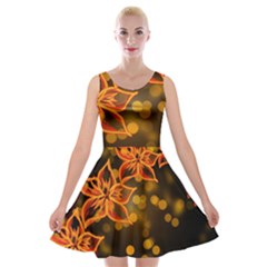 Flowers Background Bokeh Leaf Velvet Skater Dress by Mariart