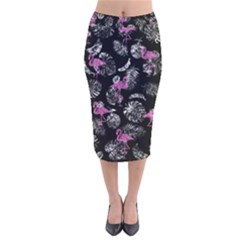 Flamingo Pattern Velvet Midi Pencil Skirt by Valentinaart
