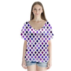 Shades Of Purple Polka Dots V-neck Flutter Sleeve Top by retrotoomoderndesigns