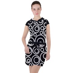 Abstract White On Black Circles Design Drawstring Hooded Dress by LoolyElzayat