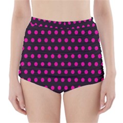 Pink Black Polka Dots High-waisted Bikini Bottoms by retrotoomoderndesigns