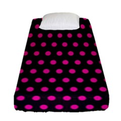 Pink Black Polka Dots Fitted Sheet (single Size) by retrotoomoderndesigns