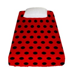 Red Black Polka Dots Fitted Sheet (single Size) by retrotoomoderndesigns