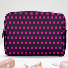 Pink Black Polka Dots Make Up Pouch (medium) by retrotoomoderndesigns