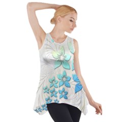 Flowers Background Leaf Leaves Blue Side Drop Tank Tunic by Mariart