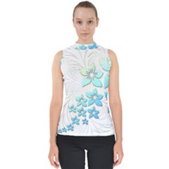 Flowers Background Leaf Leaves Blue Mock Neck Shell Top by Mariart