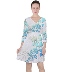 Flowers Background Leaf Leaves Blue Ruffle Dress by Mariart