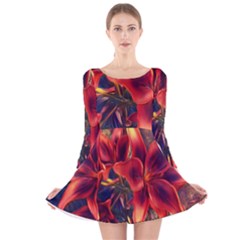 Red Lillies Bloom Flower Plant Long Sleeve Velvet Skater Dress by Pakrebo