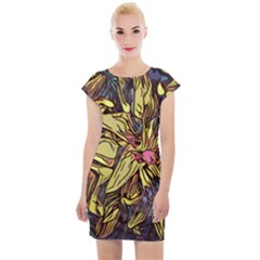 Lilies Abstract Flowers Nature Cap Sleeve Bodycon Dress by Pakrebo