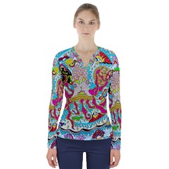 Supersonic Octopus V-neck Long Sleeve Top by chellerayartisans