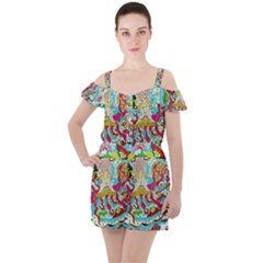 Supersonic Octopus Ruffle Cut Out Chiffon Playsuit by chellerayartisans