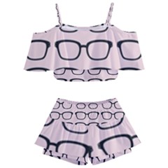 Nerdy Glasses Pink Kids  Off Shoulder Skirt Bikini by snowwhitegirl