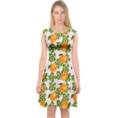 Citrus Tropical Orange Pink Capsleeve Midi Dress by snowwhitegirl