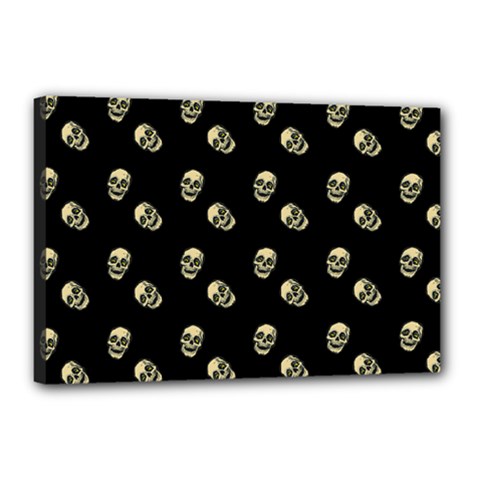 Skull Black Pattern Canvas 18  X 12  (stretched) by snowwhitegirl