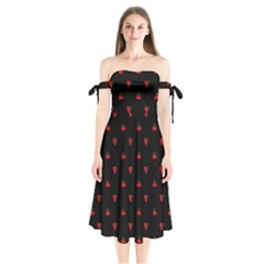 Candy Apple Black Pattern Shoulder Tie Bardot Midi Dress by snowwhitegirl