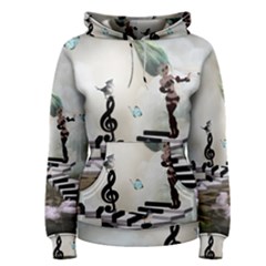 Cute Fairy Dancing On A Piano With Butterflies And Birds Women s Pullover Hoodie by FantasyWorld7