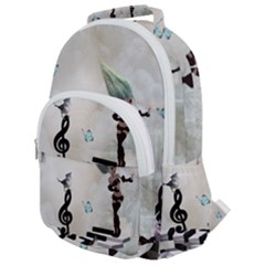 Cute Fairy Dancing On A Piano With Butterflies And Birds Rounded Multi Pocket Backpack by FantasyWorld7