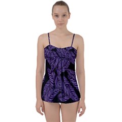 Tropical Leaves Purple Babydoll Tankini Set by snowwhitegirl