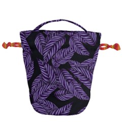 Tropical Leaves Purple Drawstring Bucket Bag by snowwhitegirl