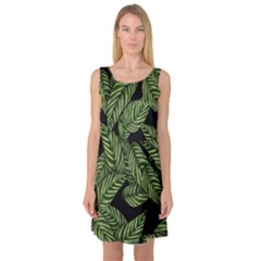 Tropical Leaves On Black Sleeveless Satin Nightdress by snowwhitegirl