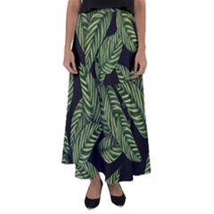 Tropical Leaves On Black Flared Maxi Skirt by snowwhitegirl