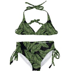 Tropical Leaves On Black Kids  Classic Bikini Set by snowwhitegirl