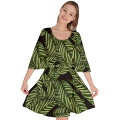 Tropical Leaves On Black Velour Kimono Dress by snowwhitegirl