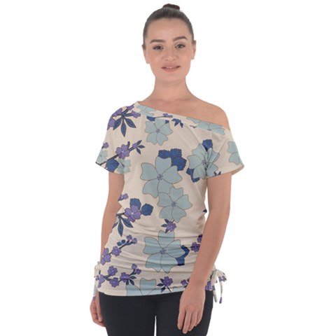 Vintage Floral Blue Pattern Tie-up Tee by snowwhitegirl