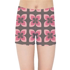 Retro Flower Pink Brown Kids  Sports Shorts by snowwhitegirl