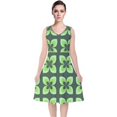 Retro Flower Green V-neck Midi Sleeveless Dress  by snowwhitegirl